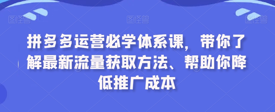 拼多多运营必学体系课流量获取方法